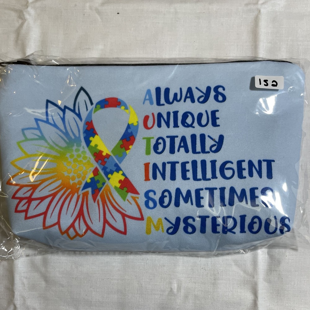 The‎ Pouch Autism Awareness Cosmetic Bag Blue New Sunflower Puzzle Piece
